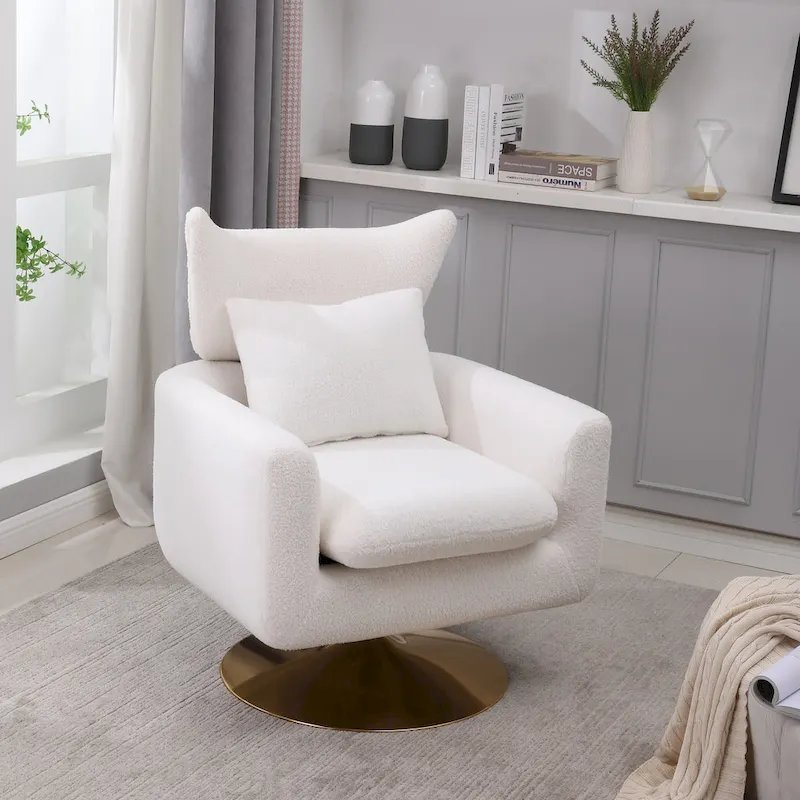 White 29.9 Upholstered 360 Swivel Accent Chair with Iron Base