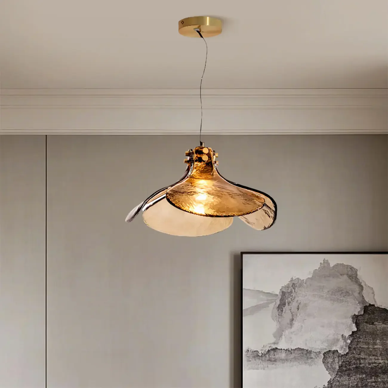 Modern Gold Glass Petals Pendant Light for Living Room
