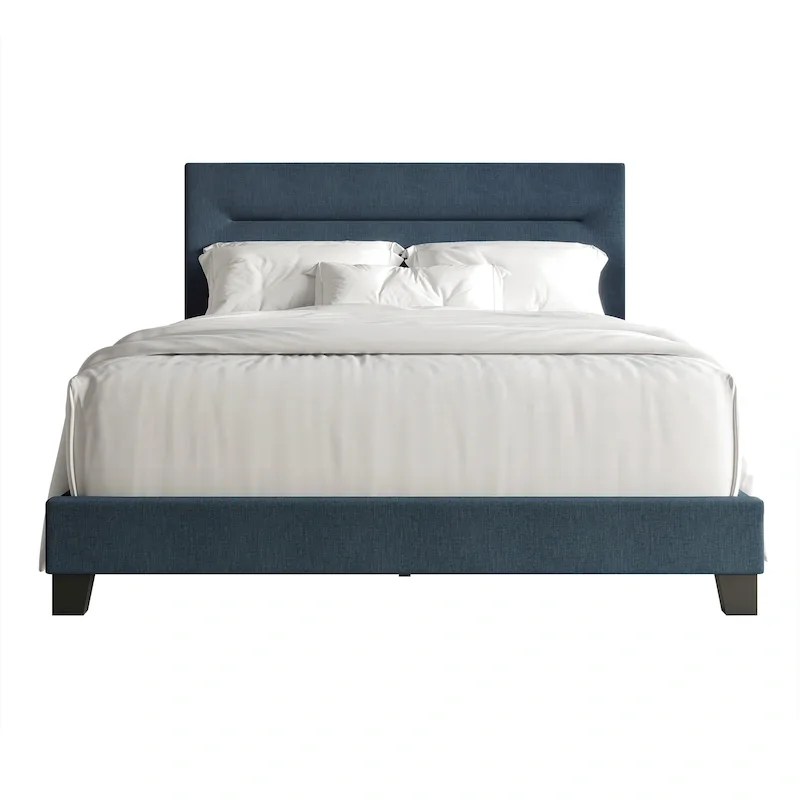 Linen Upholstered Bed, Foam-Padded Headboard, Rubberwood/MDF, Seats 2, Grey/Blue/Beige/Light Blue, Twin/Full/Queen/King