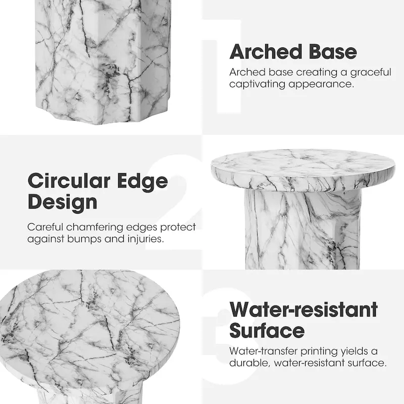 Glitzhome 20.75 H Modern MGO Faux Marble Side Table