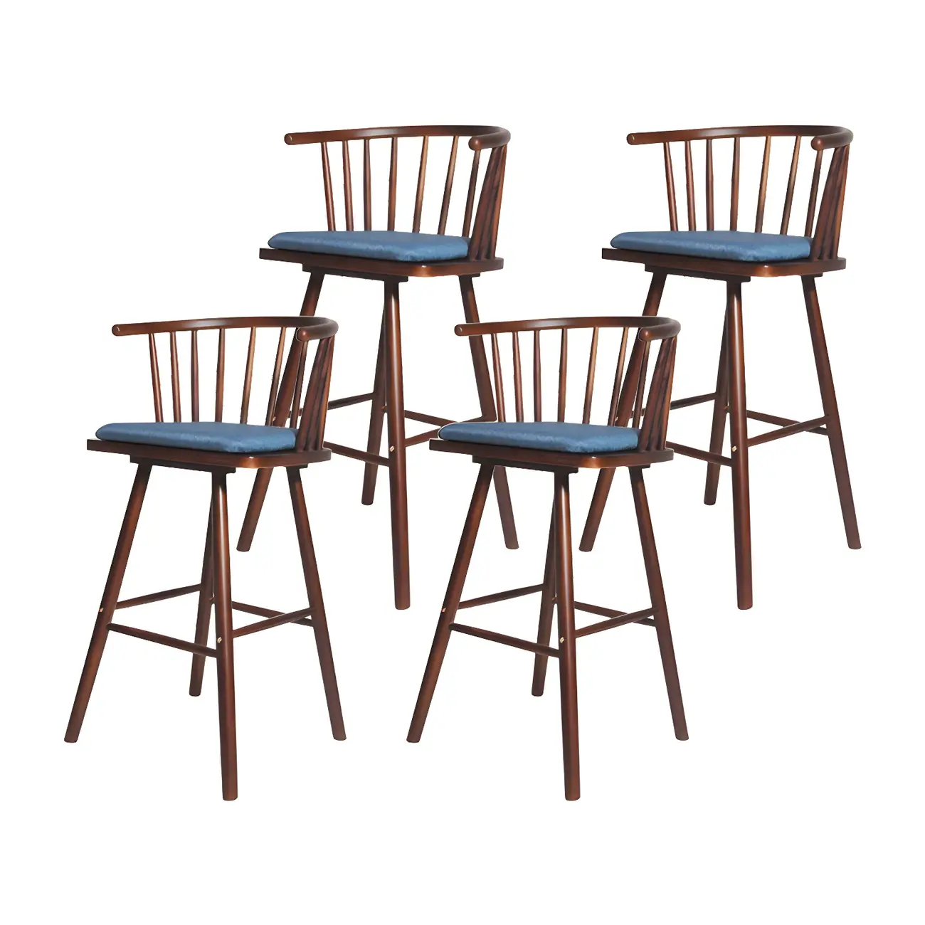 Traditional Wooden Low Back Bar Stool with Cushioned Seat