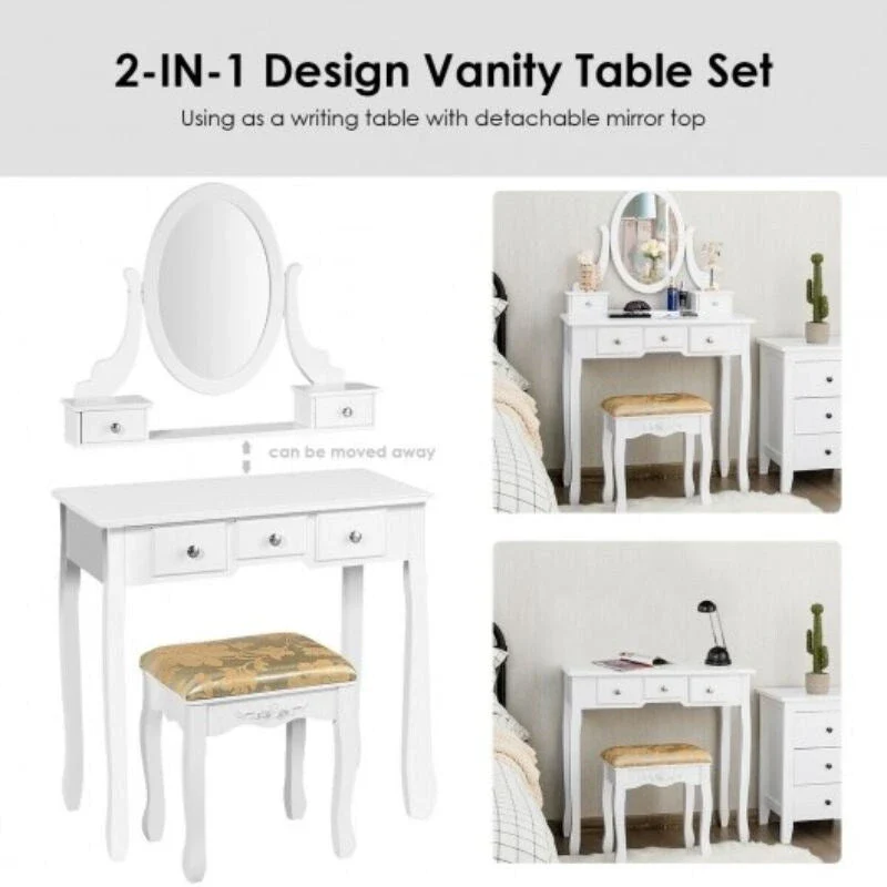 Vanity Make Up Table Set Dressing Table Set with 5 Drawers - 31.5 x 16 x 53.5 ( L x W x H )