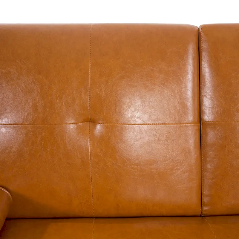 Futon Sofa Bed Couch with Armrest & Cupholders, Faux Leather Sofa Bed Couch Convertible Folding Reclining Small Couch