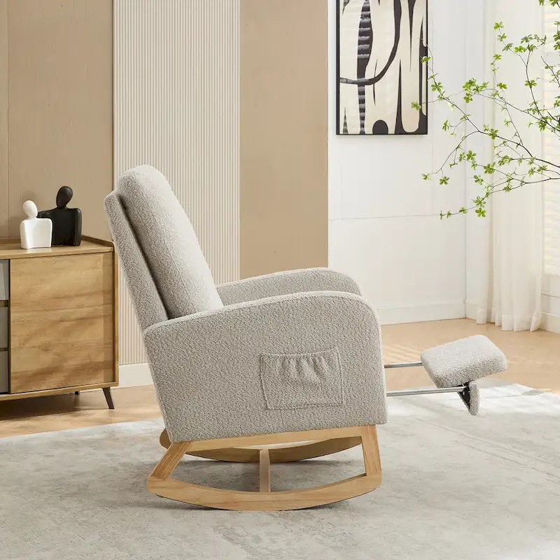 Living Room Rocking Accent Chair with Retractable Footrest