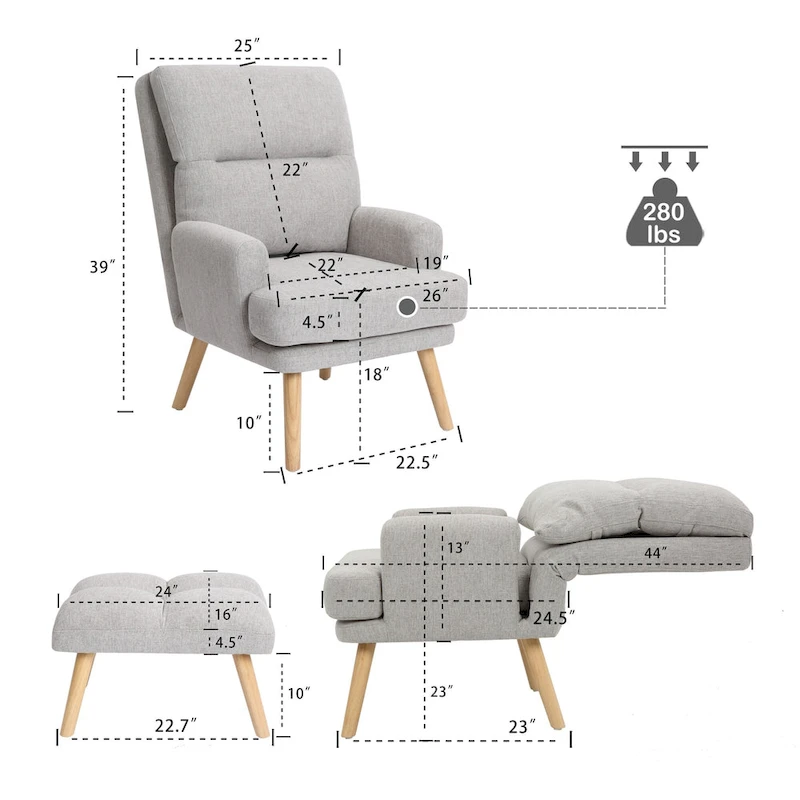 Fabric Armchair Accent Chair with Ottoman Set