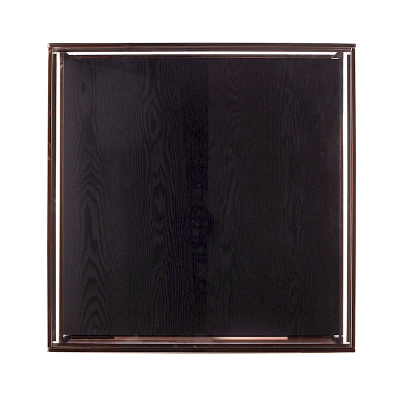 SEI Furniture Luna Transitional Square Metallic Coffee Table with Glass Top and Wood Base Shelf