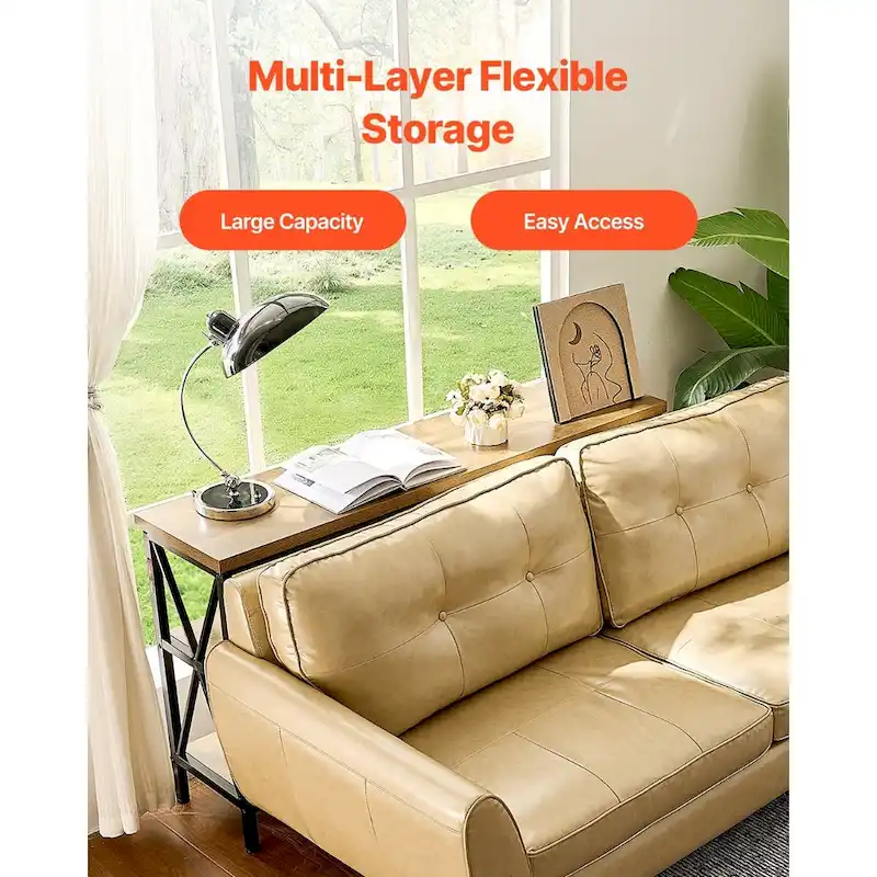 Brown Black MDF Metal Console Table, 3-Tier Long Hallway Table 240 lbs Top Load Capacity - 55.1 L x 13.4 W x 30.0 H