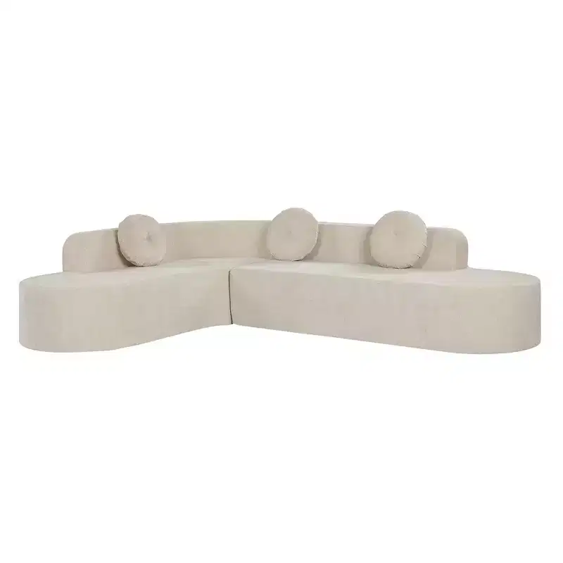 Whisen 122'' Extra Large Sectional Sofa, Elegant Fabric Upholstery Sofa Couch with Three Round Cushions , High-Resilience Foam
