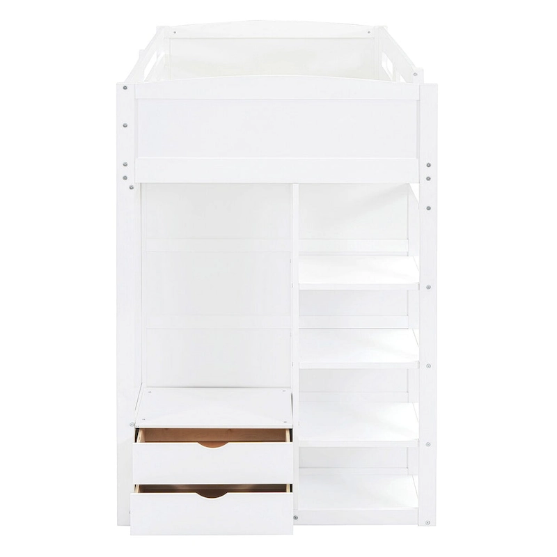Merax Loft Bed with Desk, Wardrobes, 4 Drawers and 4 Shelves