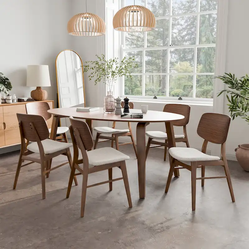 Furniture of America Beau I Mid-century Walnut 7-Piece Oval Dining Set