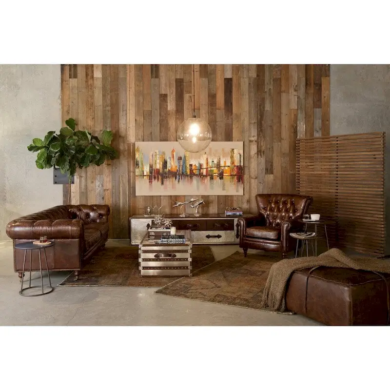 Aurelle Home Premier Top Grain Leather Chesterfield Sofa