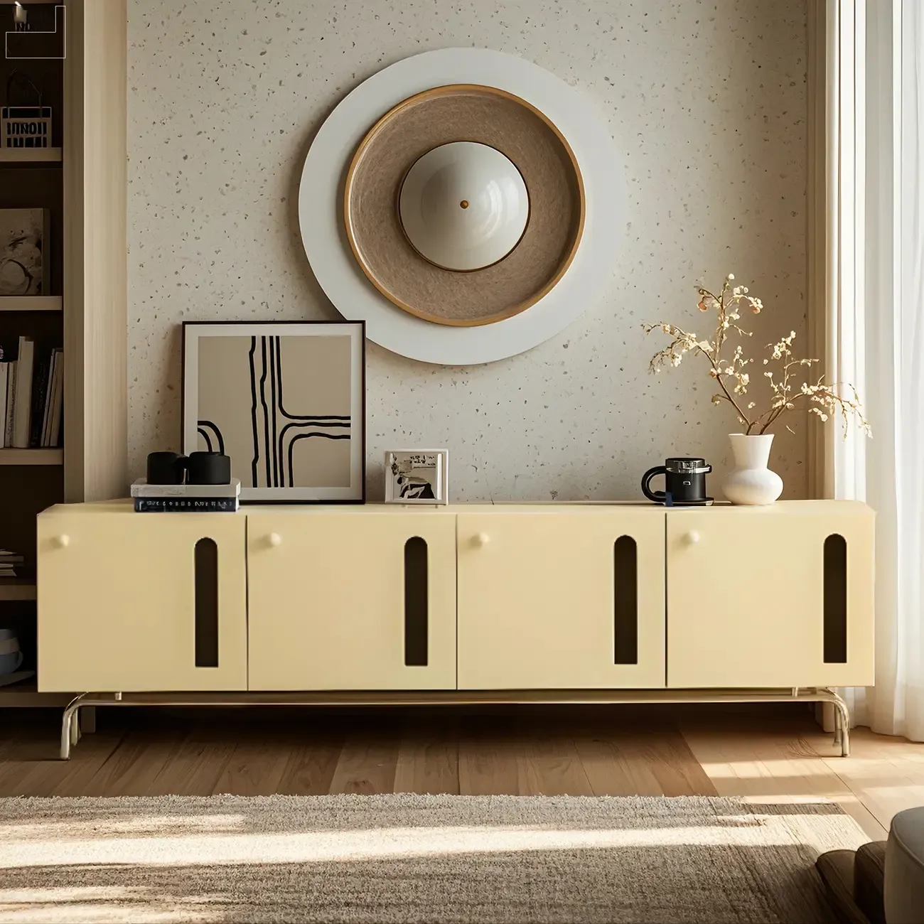 Living Room Rectangle Brown Wood TV Stand with Metal Legs