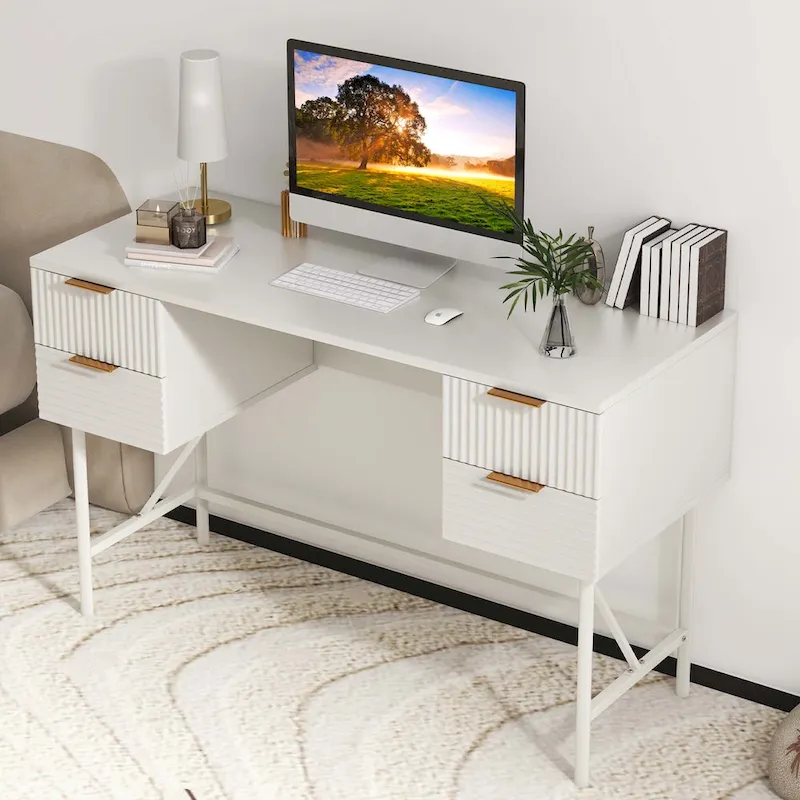48 Computer Desk with 4 Drawers Storage Metal Frame Modern