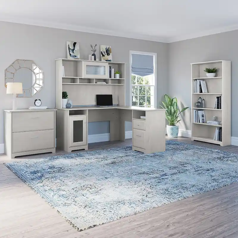 Cabot 60W L-Desk with Hutch, Cabinet and Bookcase by Bush Furniture