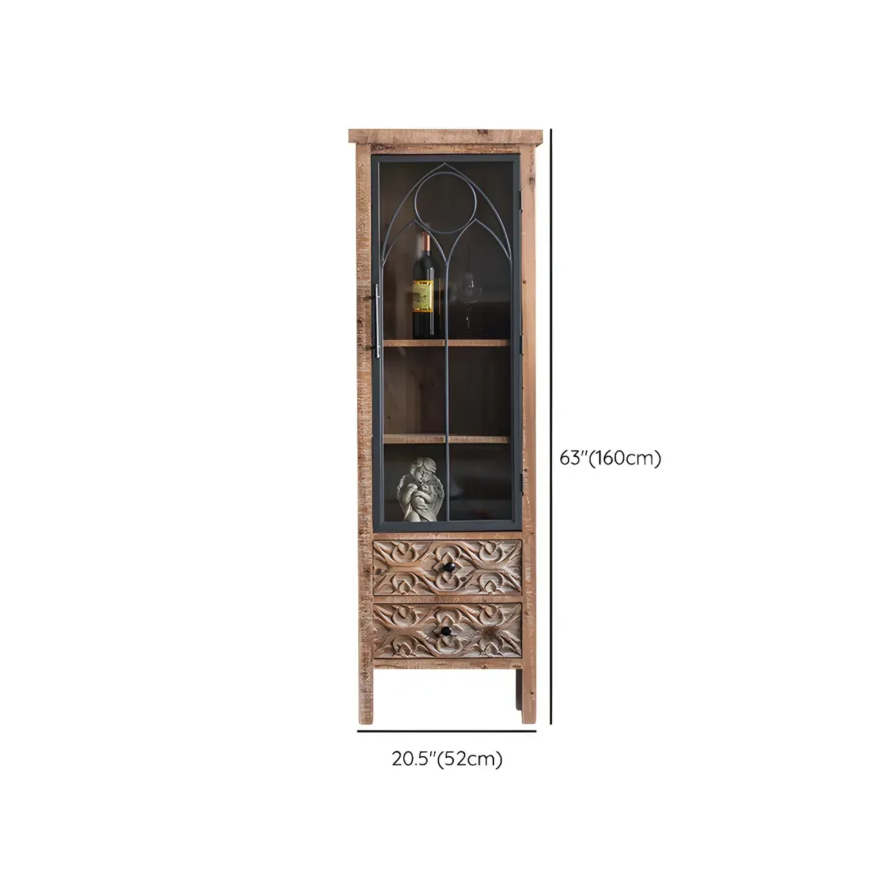 Classic 2-Drawer Brown Medium Wood Glass China Cabinet