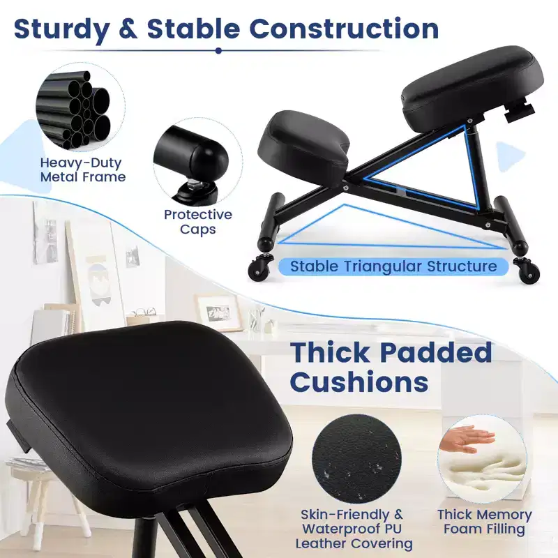 Costway Ergonomic Kneeling Chair Adjustable Stool with Lockable Universal Wheels Angle Seat