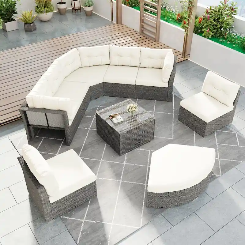 Patio Furniture Set Outdoor Furniture Daybed Rattan Sectional Furniture Set Patio Seating Group With Cushions and Center Table