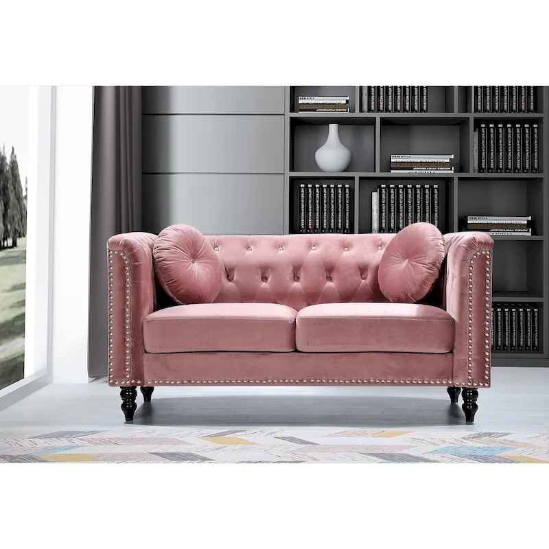 Calvin Classic Velvet Kittleson Nailhead Chesterfield Loveseat