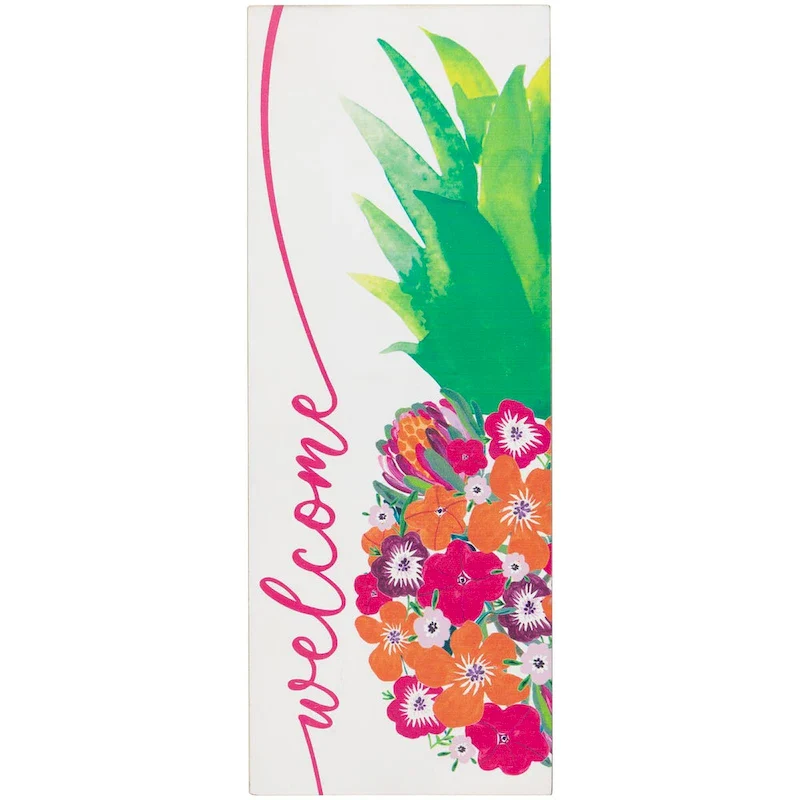 Floral Pineapple Welcome Wooden Wall Sign - 13