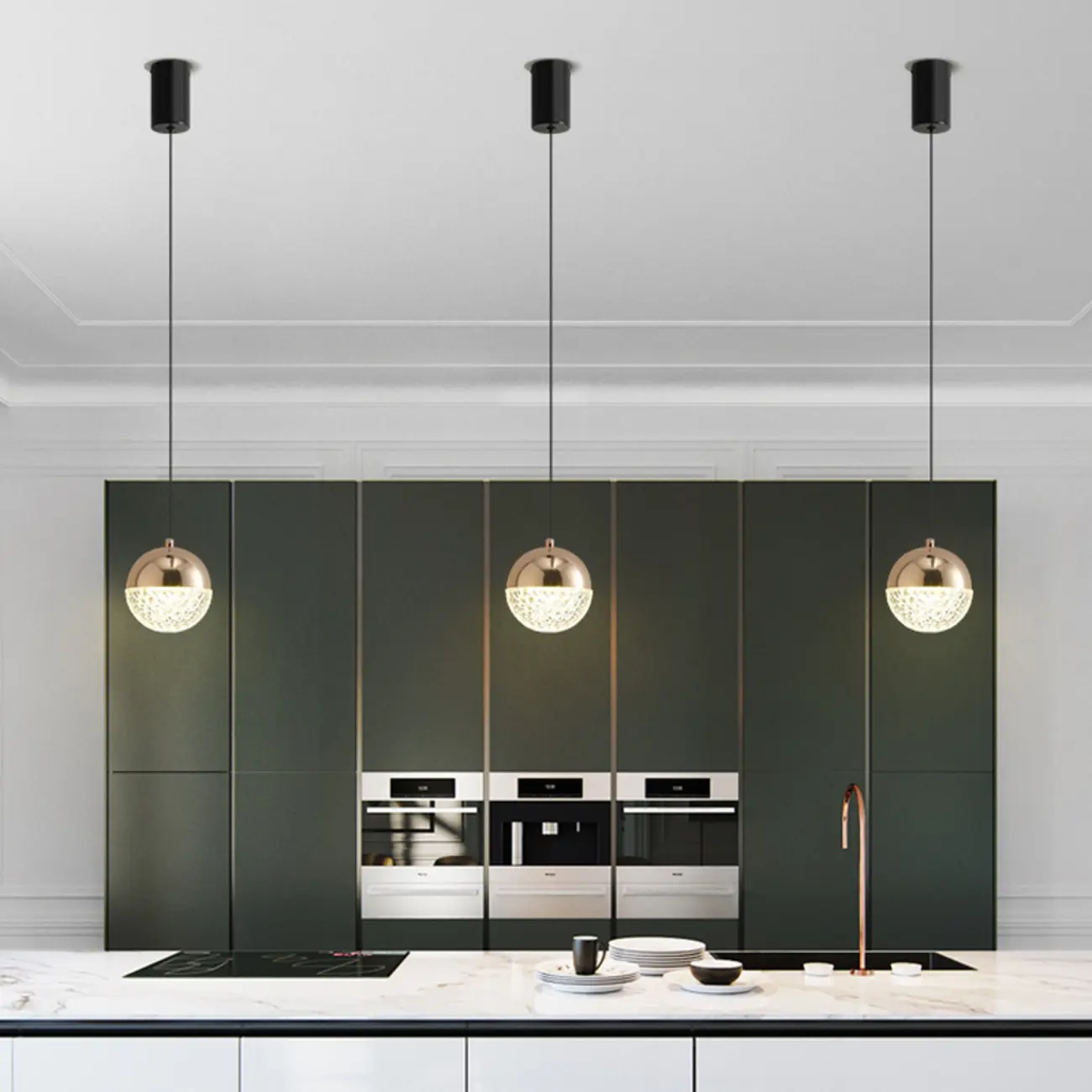 Modern Rose Gold Clear Globe Liftable Pendant Light