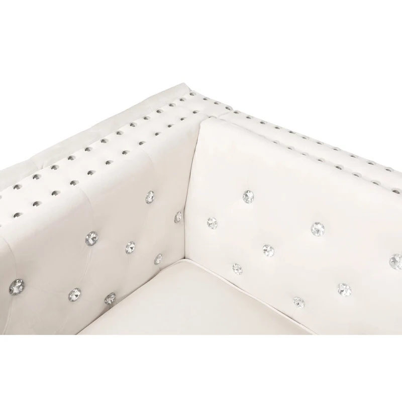82.3 Width Modern Velvet Sofa Jeweled Buttons Tufted Square Arm Couch ,2 Pillows Included,Beige,4 colors
