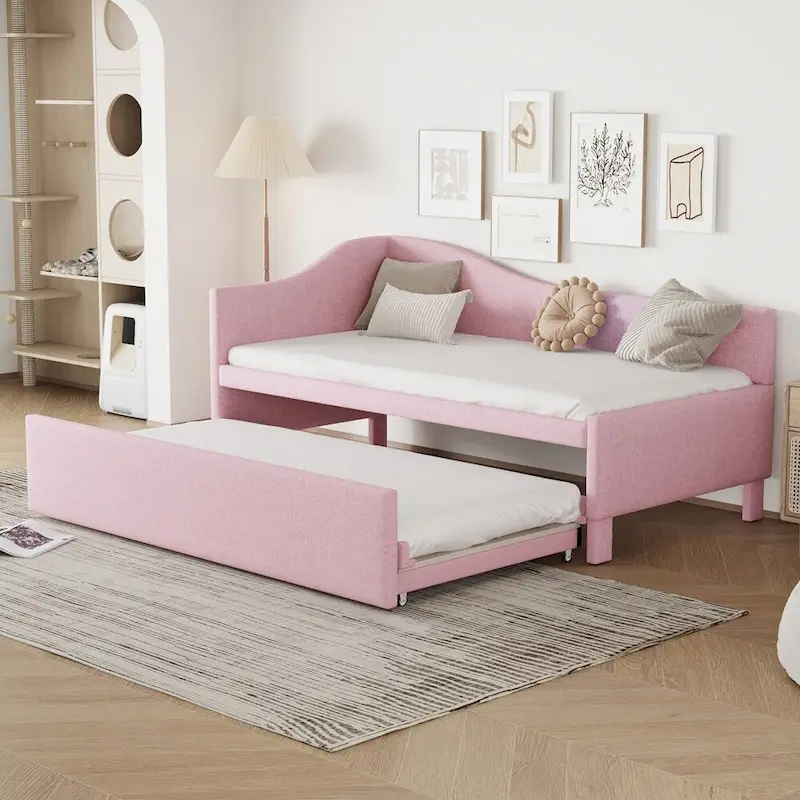 L-Shaped Upholstered Daybed with Pop Up Trundle