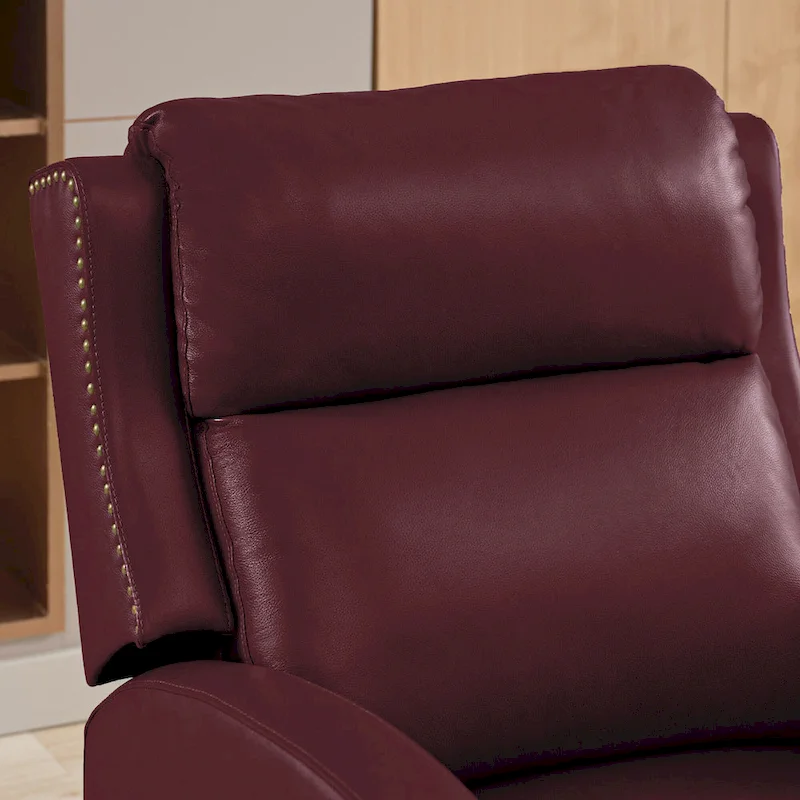 Genuine Leather Pushback Recliner with Multi-Angle Seat Back and Solid Wood Legs