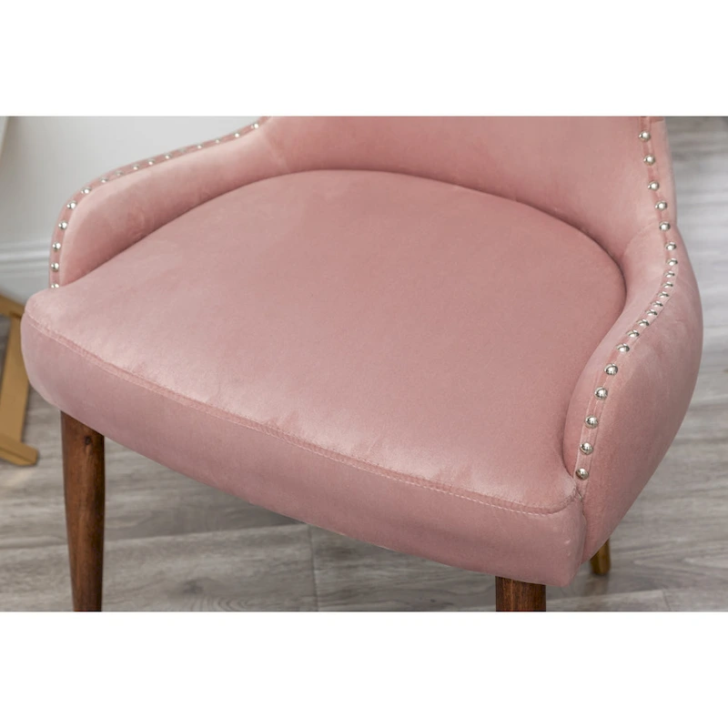 Pink Modern 23 Polyester Upholstered Accent Chair with Solid Rubberwood Legs and Nailheads