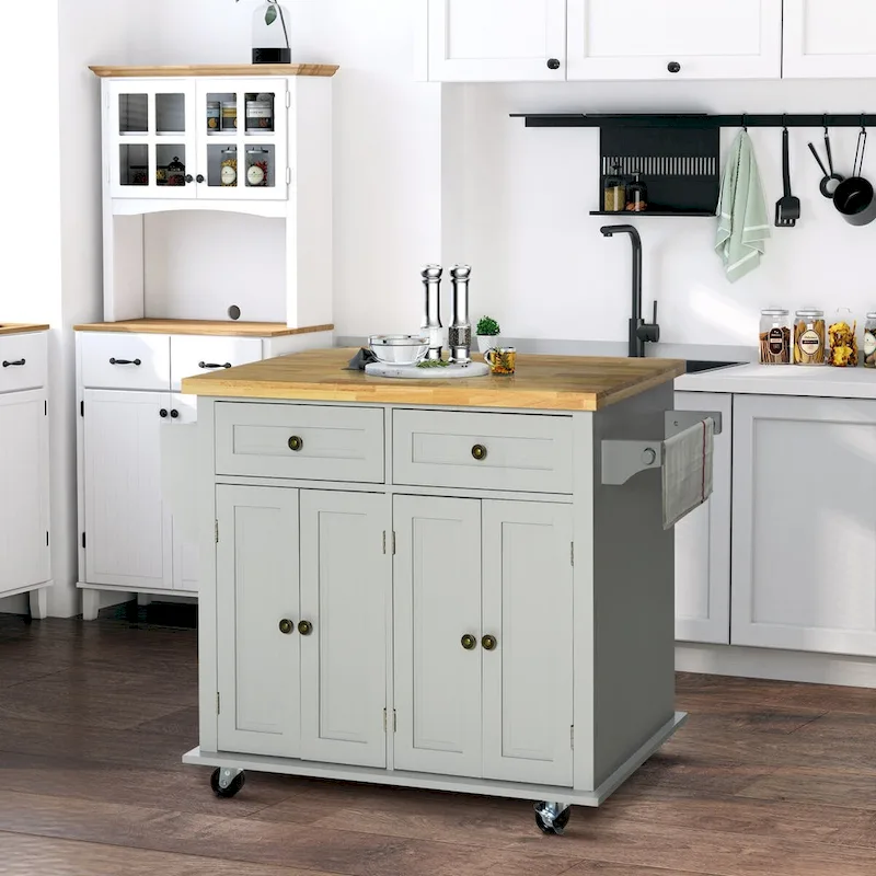 2024 NEW Modern Rolling Kitchen Island Cart with Spice Rack