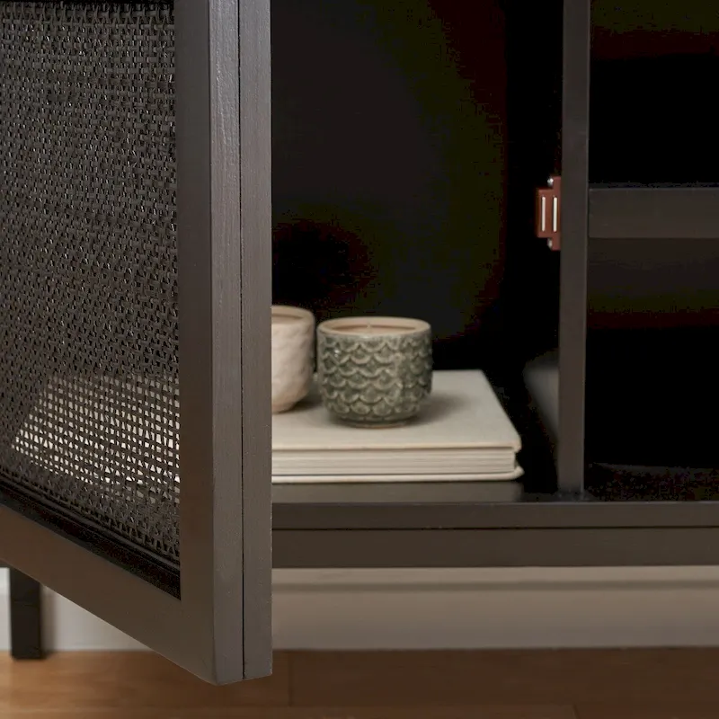 SAFAVIEH Cristen 1 Shelf Rattan Media Stand - 54 W x 15 D x 22 H - 54Wx15Dx22H