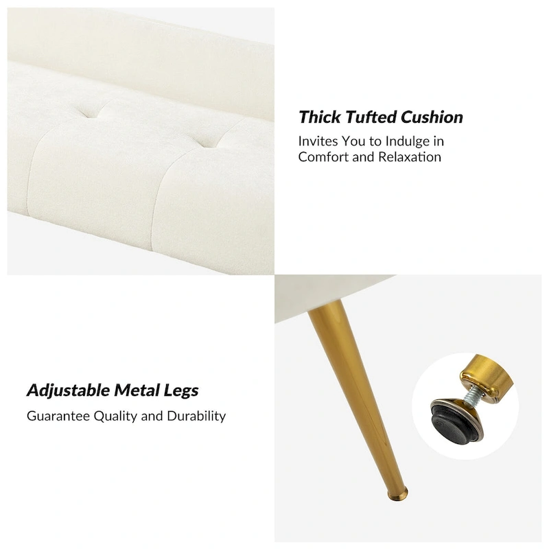 Luis Modern Upholstered Low Back Bench with Sturdy Golden Metal Tapered Leg by HULALA HOME