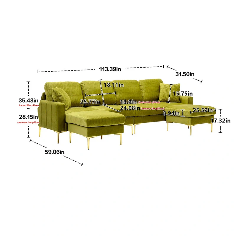 Velvet U-shaped modular detachable sectional sofa