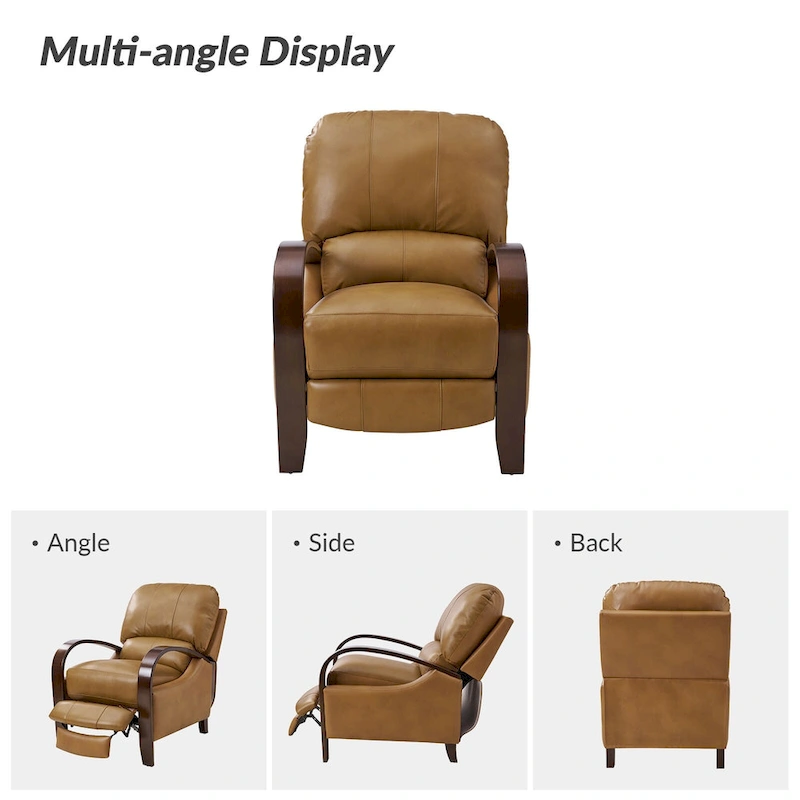 Alex Mid-century Modern Cigar Genuine Leather Manual Recliner with Wooden Curved Arms, Set of 2