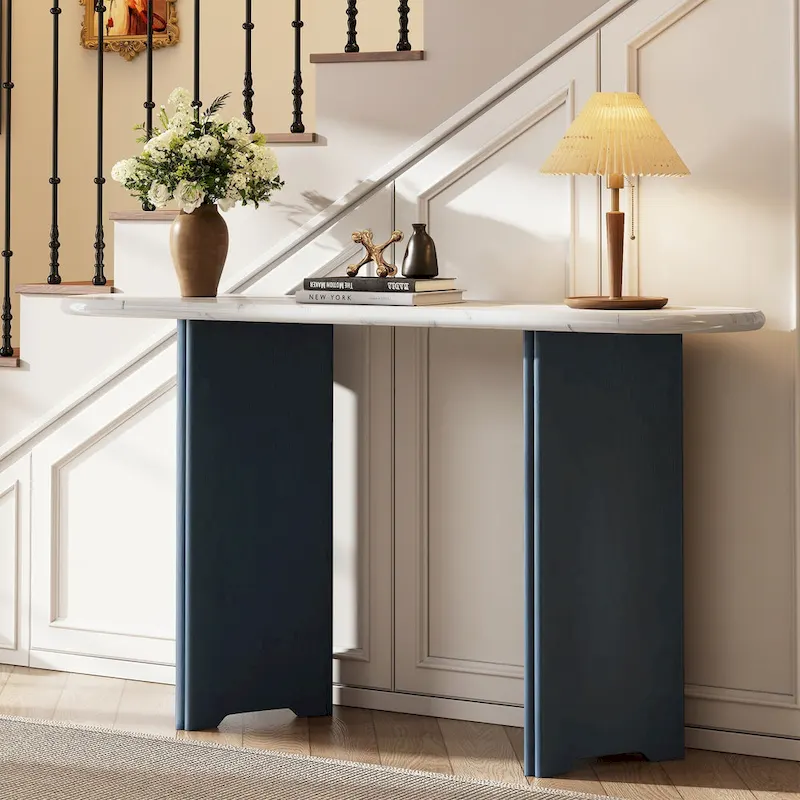 Narrow Console Table, Entryway Table,Navy+White