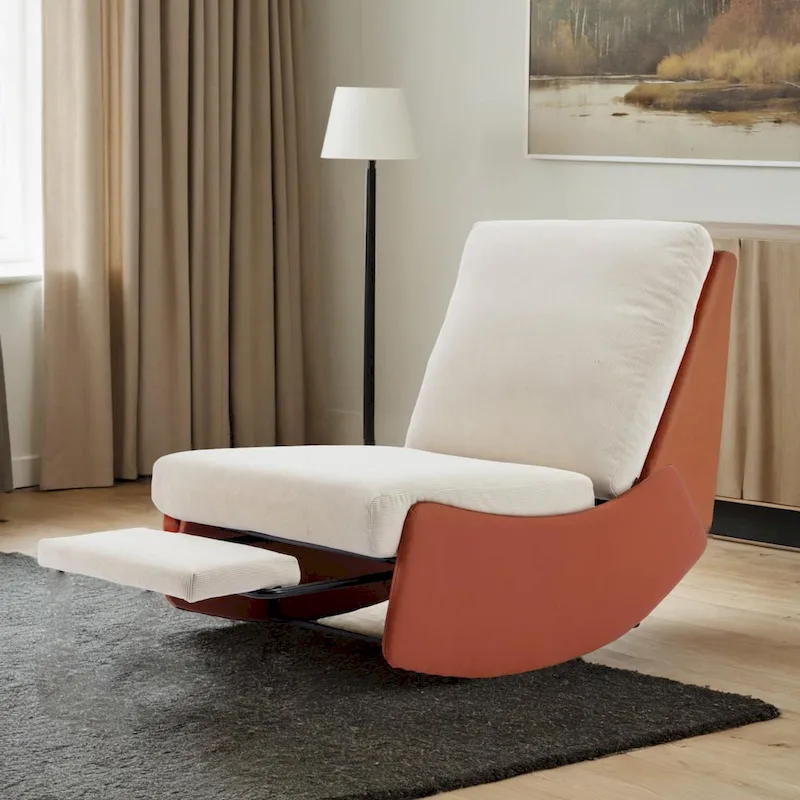 Modern Rocking Chair Recliner, Comfy Rocker Nursery Chair with Footrest, Accent Reading Chair, Upholstered Lounge Chair