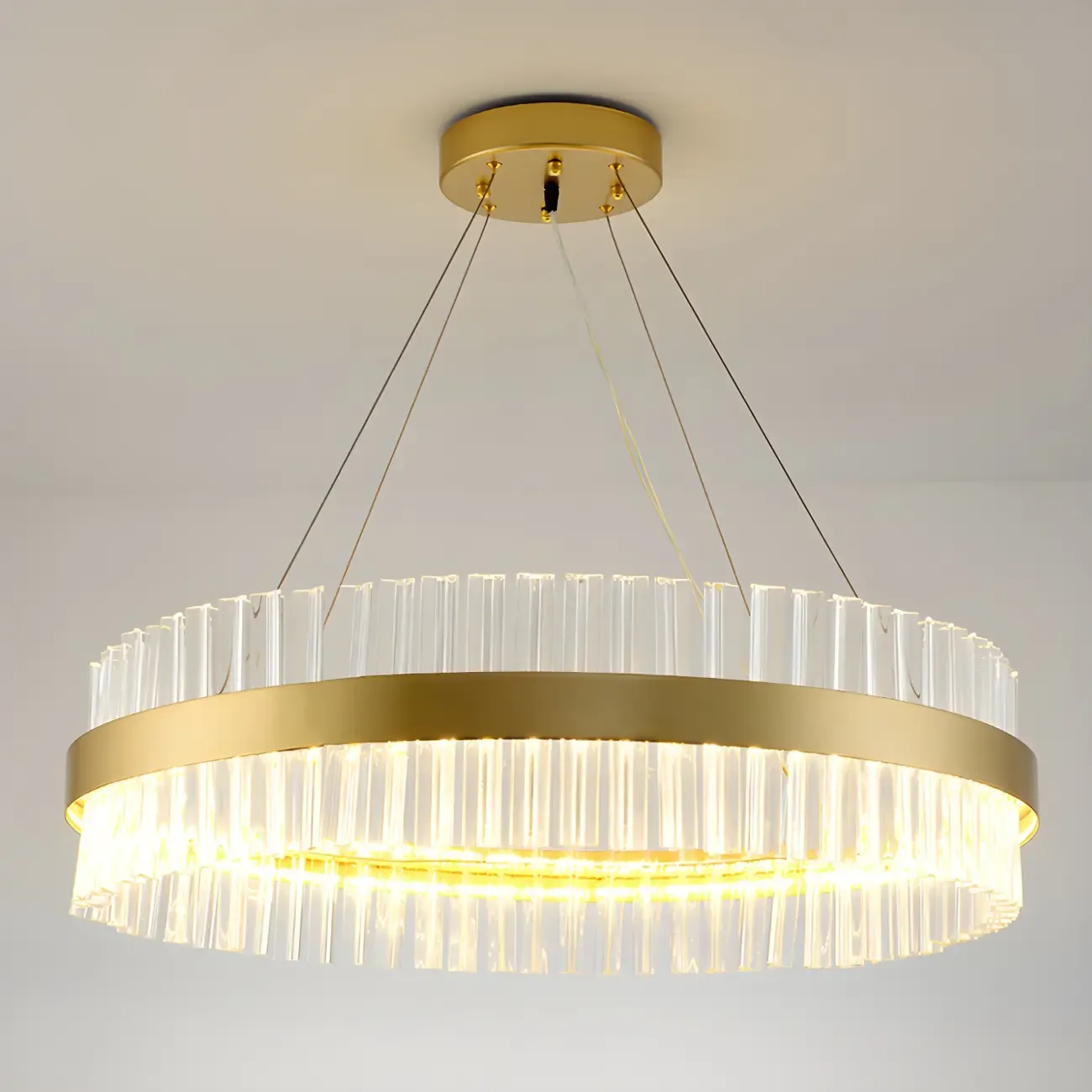 Modern Brass Round Crystal Island Chandelier