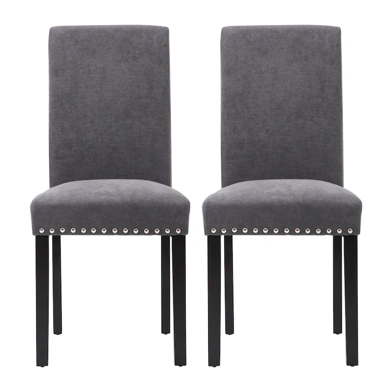 Fabric Upholstered Nailhead Trim Parsons Dining Chairs Terry Cloth Set of 2