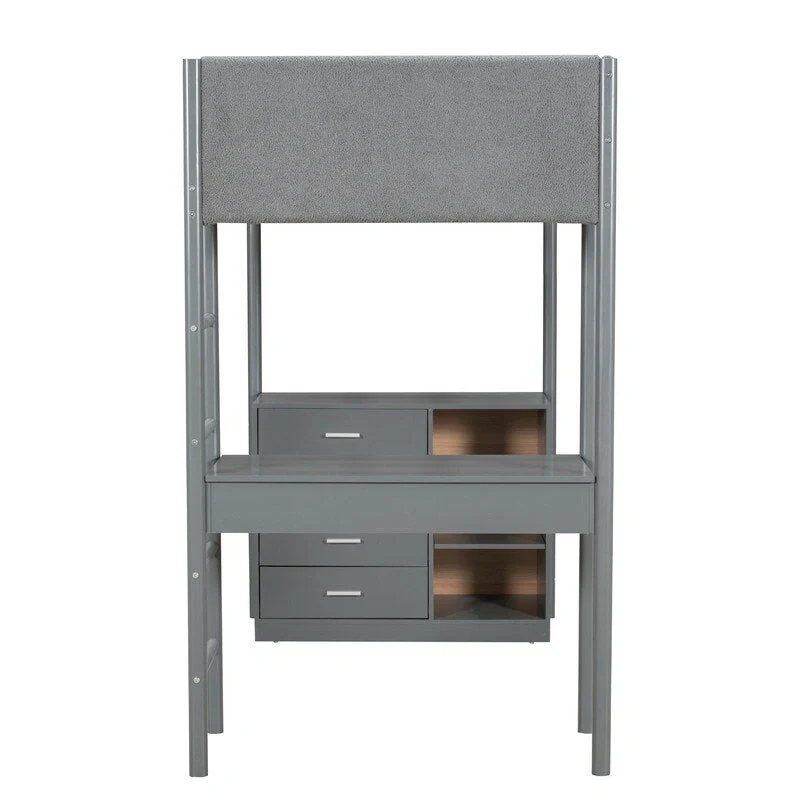 Twin Size Teddy Fleece Loft Bed Wood Bed