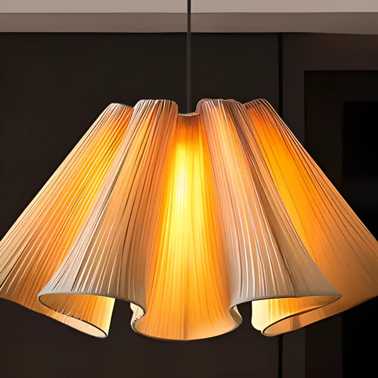 Modern Beige Fabric Pleated Adjustable Pendant Light