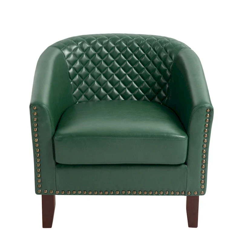 Barrel Accent Chair PU Leather with Nailhead Trim