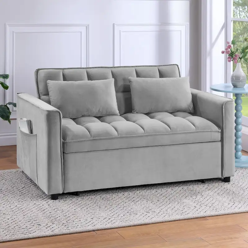 Classic 55 Width Pull Out Tufted Convertible Loveseat Sleeper Sofa Bed - 55W x 68L x 20H