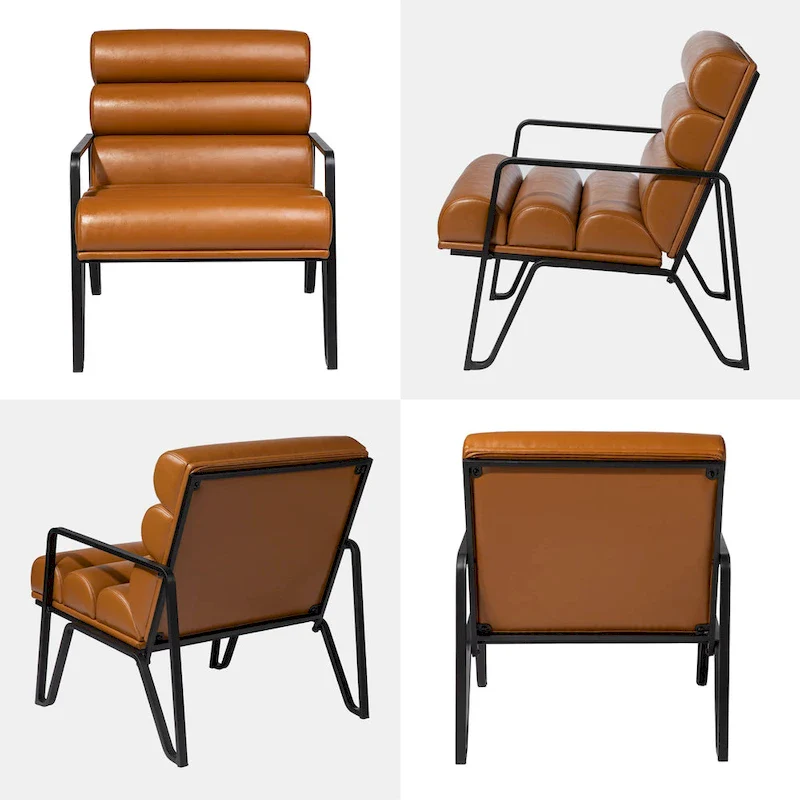 26.75W Modern Comfy PU Leather Accent Chair with Metal Frame