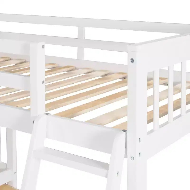 Stylish Design Twin over Full L-Shaped Bunk Bed With 3 Drawers, Ladder and Staircase