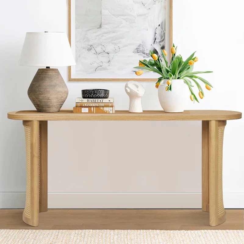 60 Solid Rattan Console Table