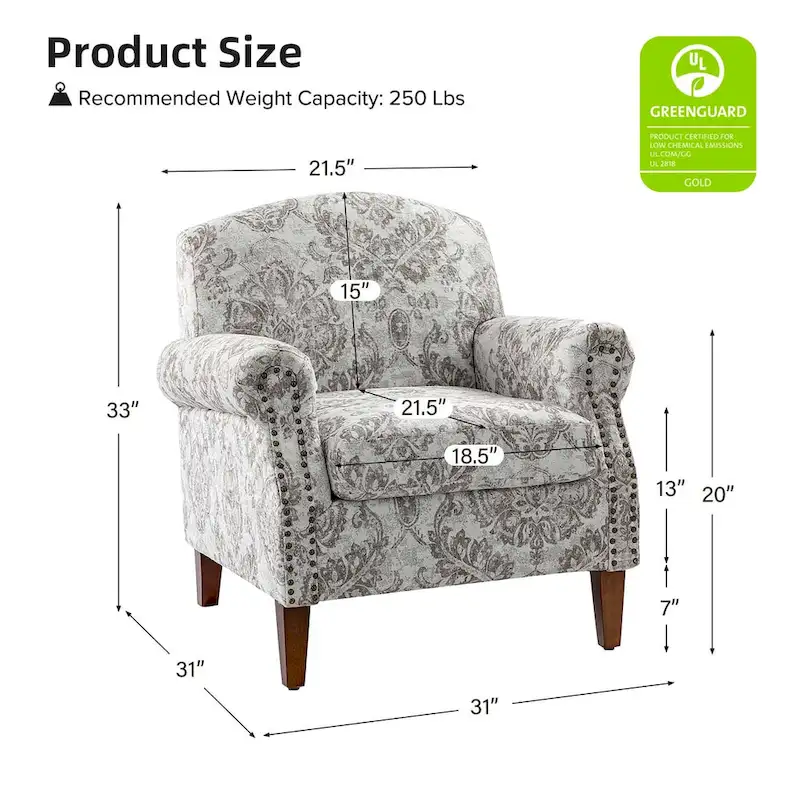 Giampiero Wooden Upholstery Armchair with Nailhead Trims by HULALA HOME