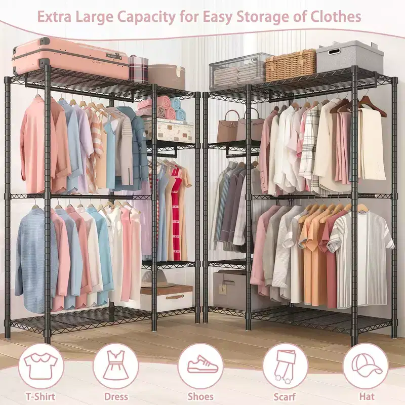 GDFStudio Batavia 76 Heavy Duty Metal Garment Rack with 6 Shelves and 3 Hanging Rods