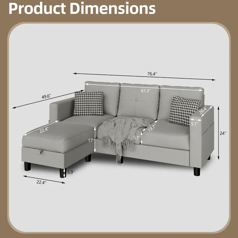 L-Shaped Sectional Sofa (With Interchangeable Chaise)