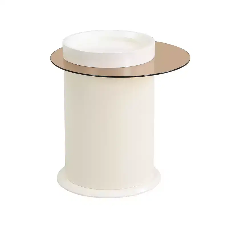 360 Rotatable Coffee Table Round Nesting Coffee Table with Flower Top & 2 Drawers, Accent Table Cocktail Table End Table Side Table-ModernLuxe