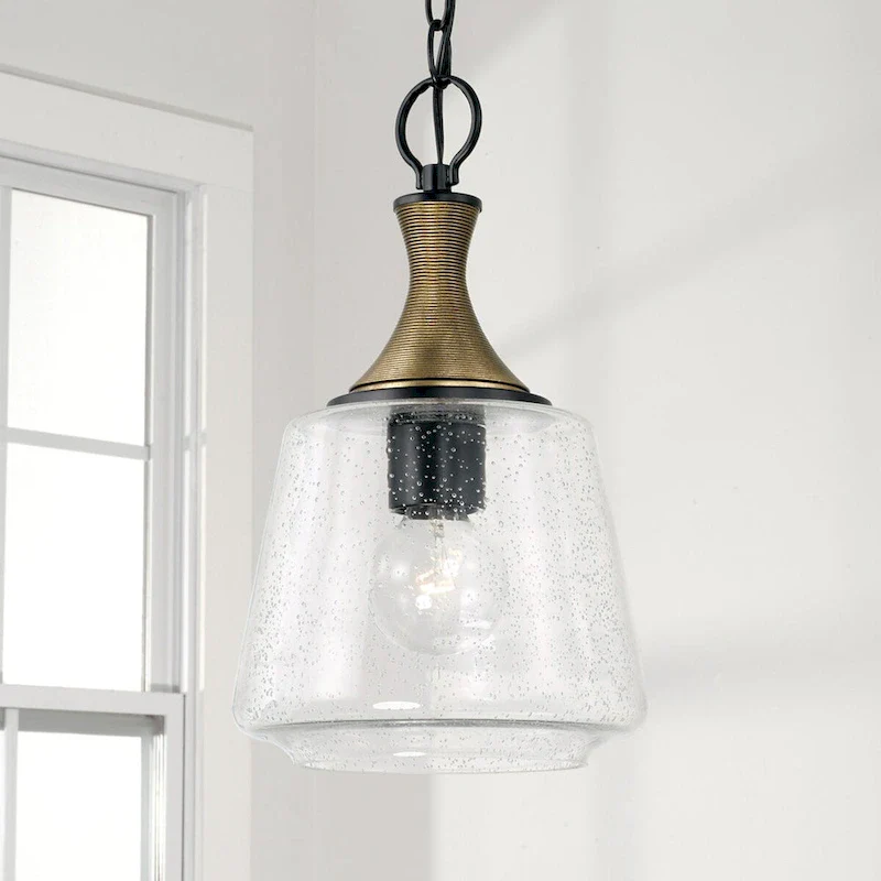 Amara 1-light Matte Black Pendant w/ Diamond Embossed Glass & Black Braided Cord