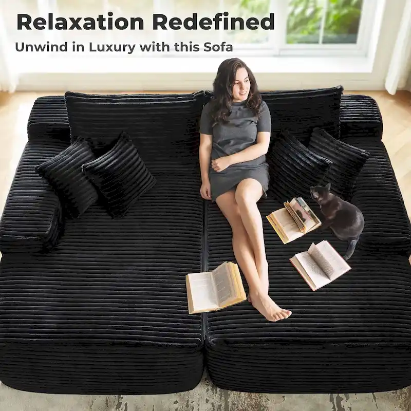 OVIOS Long Plush No Assembly Required Double Chaise Sofa